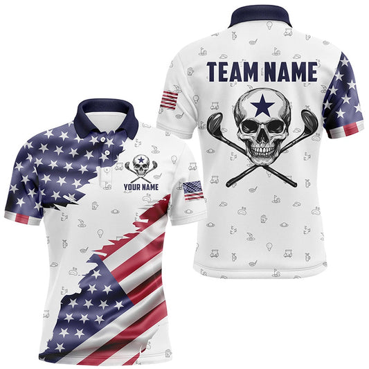 American Flag Golf Clubs Skull Golf Camo Men Golf Polo Shirts Custom Patriotic Golf Team Jerseys, Golf Polo Shirts