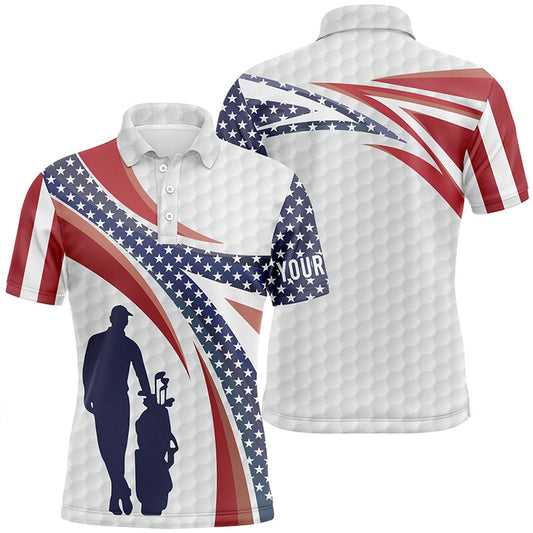 American Flag Golf Pattern Mens Polo Shirts Custom Patriotic Golf Shirts Golf Gifts, Golf Polo Shirts