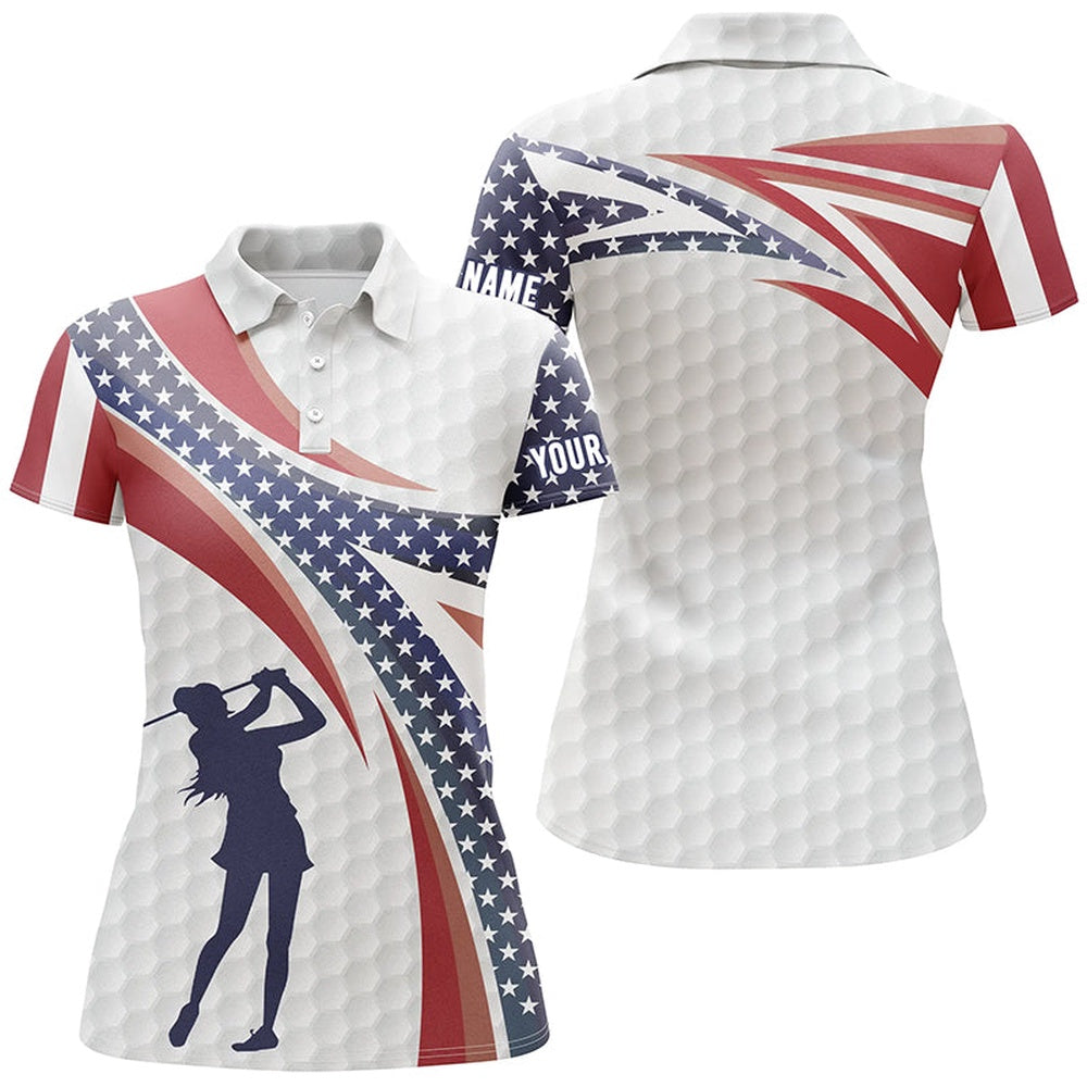 American Flag Golf Pattern Polo Shirts Custom Patriotic Golf Shirts For Women Golf Gifts, Golf Polo Shirts