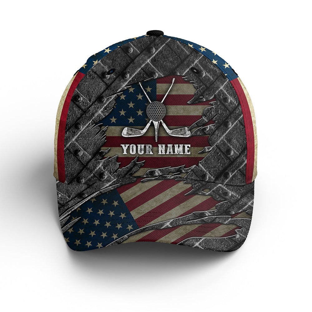 American Flag Golf Sun Hats For Men, Custom Name Hats Unisex Baseball Golf Hats, Golf Baseball Cap