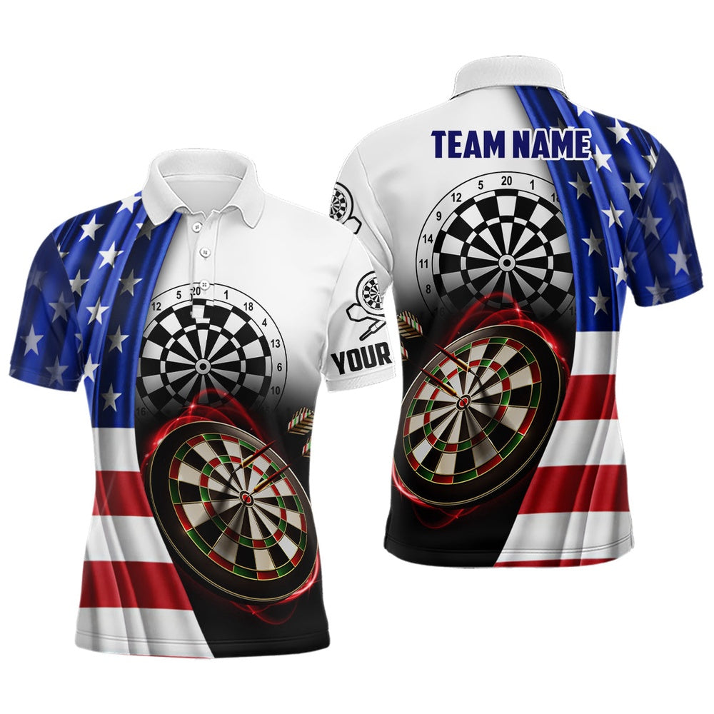 American Flag Men Darts Polo Shirt Custom Darts Shirt For Dart Lovers Dart Team Polo, Darts Team Polo Shirt
