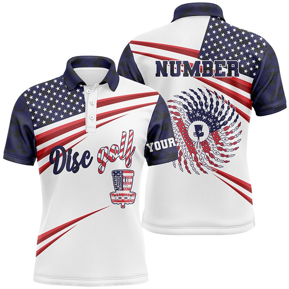 American Flag Mens Disc Golf Polo Shirt Custom Best Disc Golf Shirts 4Th Of July Shirtss, Golf Polo Shirts