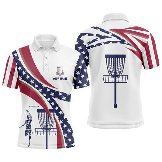 American Flag Mens Disc Golf Polo Shirts Custom Name Patriotic Golf Shirts, Golf Gifts, Golf Polo Shirts