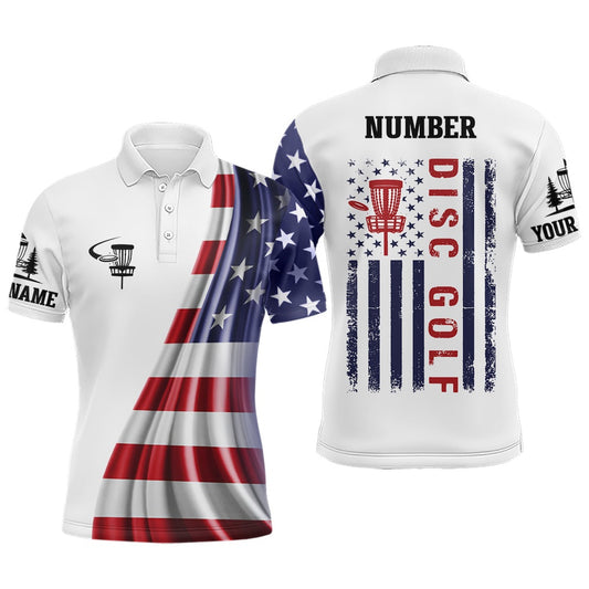 American Flag Mens Disc Golf Polo Shirts Customized Patriotic Disc Golf Tops Golf Gifts, Golf Polo Shirts