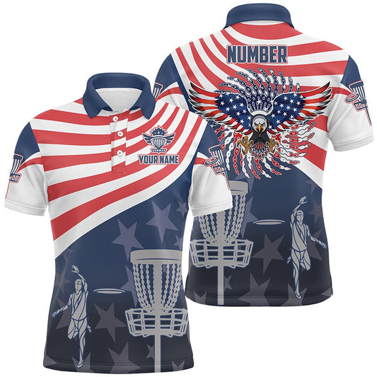 American Flag Mens Disc Golf Polo Shirts Patriotic Us Eagle Custom Disc Golf Shirts, Golf Polo Shirts