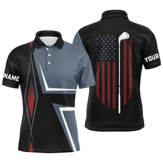 American Flag Mens Golf Polo Shirts Custom Golf Club Patriotic Golf Team Shirt, Golf Attire, Golf Polo Shirts