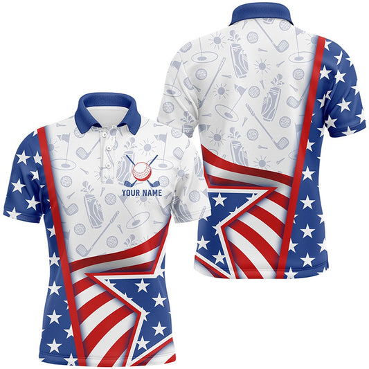 American Flag Mens Golf Polo Shirts Custom Golf Pattern Outfit Best Patriotic Golf Wears, Golf Polo Shirts