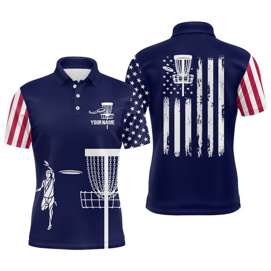 American Flag Mens Golf Polo Shirts, Custom Patriotic Disc Golf Shirts, Cool Golf Gifts, Golf Polo Shirts