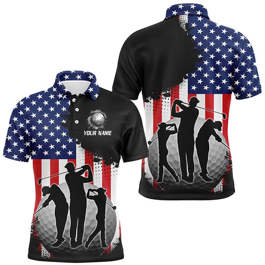 American Flag Mens Golf Polo Shirts Custom Patriotic Golf Outfits, Gifts For Golf Lovers, Golf Polo Shirts