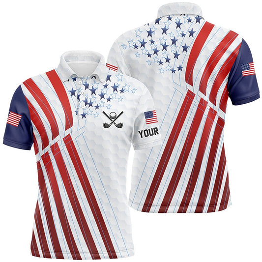 American Flag Mens Golf Polo Shirts Custom Red, White And Blue Patriotic Best Mens Golf Wear, Golf Polo Shirts