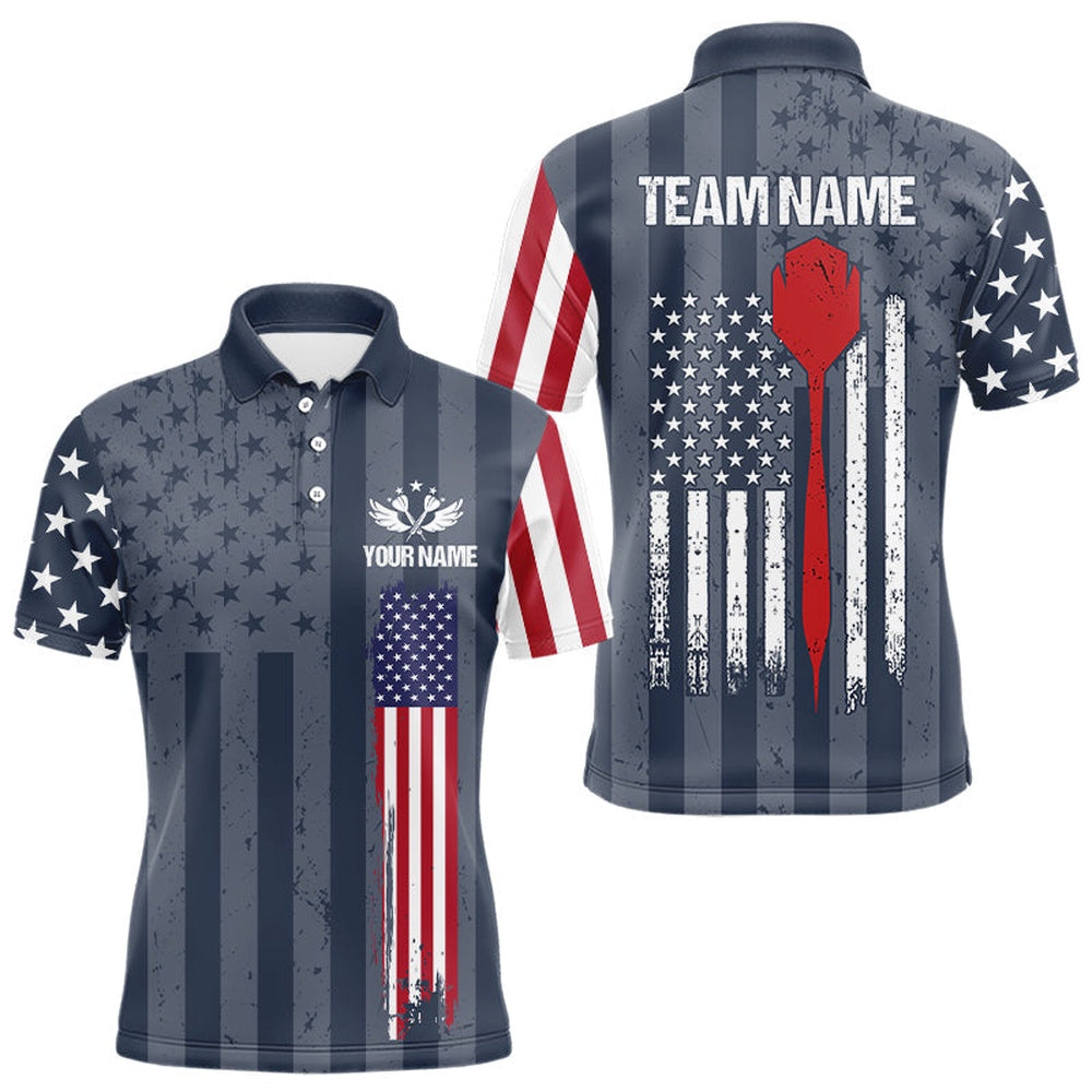American Flag Navy Darts Polo Shirt Custom Patriotic Darts Shirt For Men Dart Polo, Darts Team Polo Shirt