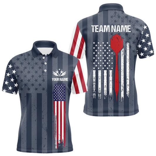 American Flag Navy Darts Polo Shirt Custom Patriotic Darts Shirt For Men Dart Polo, Darts Team Polo Shirt