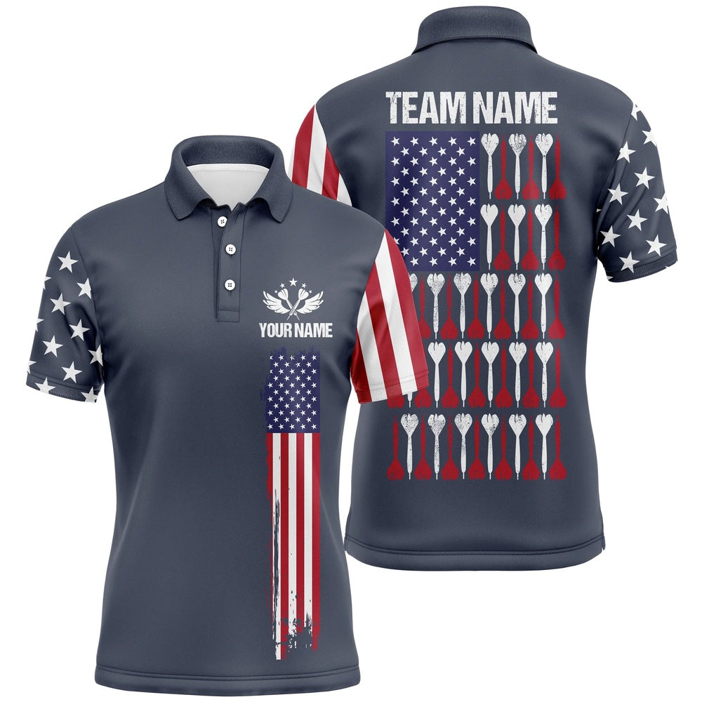 American Flag Navy Mens Darts Polo Shirt Custom Patriotic Darts Shirts For Men Dart Polo, Darts Team Polo Shirt