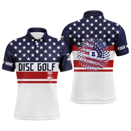 American Flag Patriot Custom Name Mens Disc Golf Polo Shirt, Personalized Gifts For Disc Golf Lovers, Golf Polo Shirts
