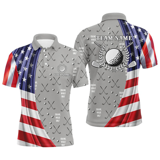 American Flag Patriot Mens Golf Polo Shirts Custom Golf Clubs Pattern Crawl Walk Golf Topss, Golf Polo Shirts