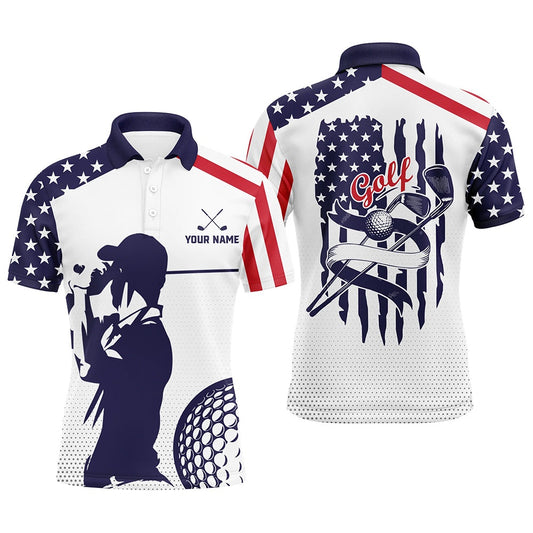 American Flag Patriot Mens Golf Polo Shirts Custom Red White And Blue Golf Apparel, Team Golf Jerseys, Golf Polo Shirts
