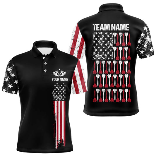 American Flag Patriotic Darts Polo Custom Dart Shirts For Men Black Dart Polo, Darts Team Polo Shirt