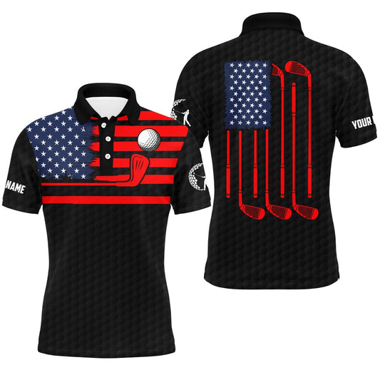 American Flag Patriotic Men Golf Polo Shirts Custom Name Black Golf Polo Shirt Mens, Unique Golf Gifts, Golf Polo Shirts
