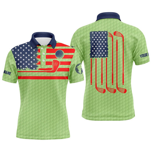 American Flag Patriotic Men Golf Polo Shirts Custom Name Green Golf Polo Shirt Mens, Unique Golf Gifts, Golf Polo Shirts