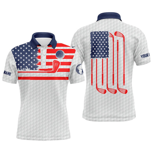 American Flag Patriotic Men Golf Polo Shirts Custom Name White Golf Polo Shirt Mens, Unique Golf Gifts, Golf Polo Shirts