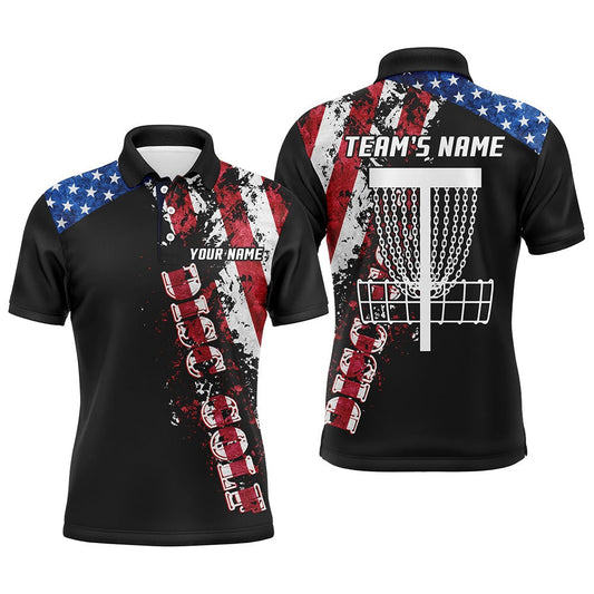 American Flag Patriotic Mens Disc Golf Polo Shirt Custom Team Disc Golf Basket Shirts  Black, Golf Polo Shirts