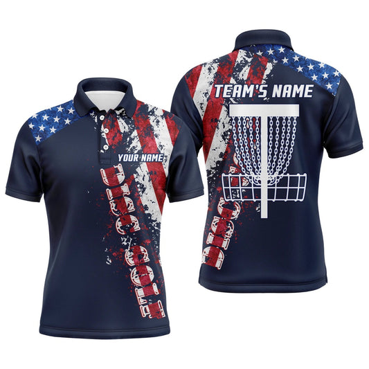 American Flag Patriotic Mens Disc Golf Polo Shirt Custom Team Disc Golf Basket Shirts Blue Navy, Golf Polo Shirts