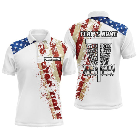 American Flag Patriotic Mens Disc Golf Polo Shirt Custom Team Disc Golf Basket Shirts  White, Golf Polo Shirts