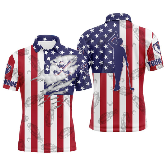 American Flag Patriotic Mens Golf Polo Shirt Custom Golf Clubs Pattern Best Mens Golf Wear, Golf Polo Shirts