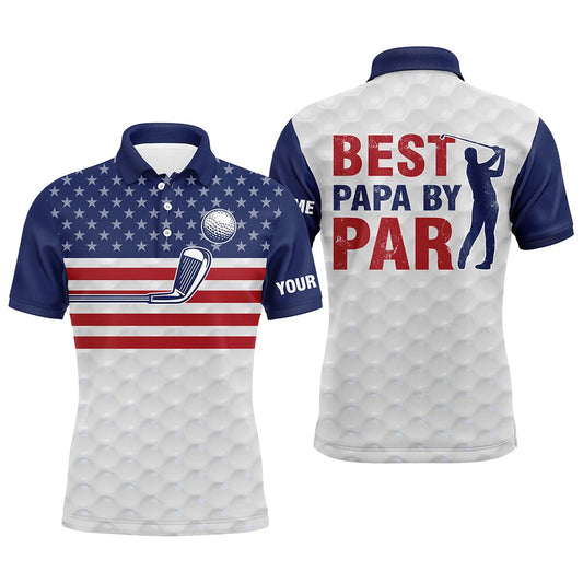 American Flag Patriotic Mens Golf Polo Shirt Custom White Best Papa By Par Fathers Day Golf Gifts, Golf Polo Shirts