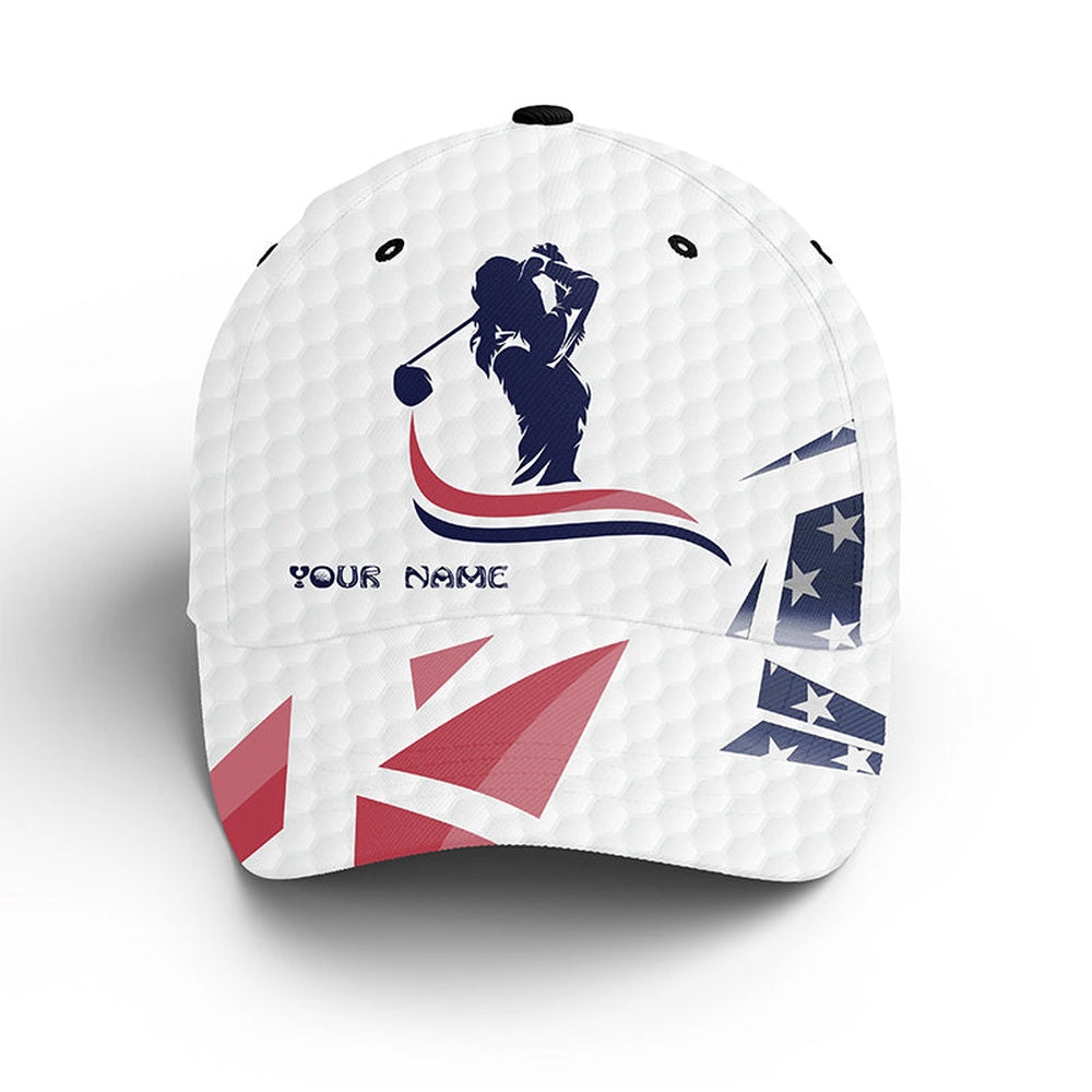 American Flag Patriotic White Golf Ball Skin Golfer Hat Custom Sun Hats For Women, Ladies Golf Hats, Golf Baseball Cap