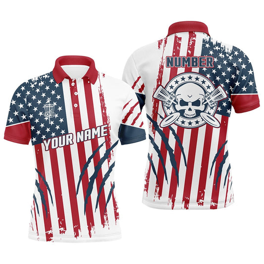 American Flag Scratches Custom Mens Disc Golf Polo Shirts Patriotic Disc Golf Gifts, Golf Polo Shirts