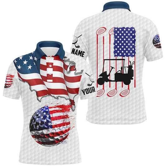 American Flag White Golf Ball Mens Golf Polo Shirts Custom Golf Shirts, Patriotic Golf Gifts, Golf Polo Shirts