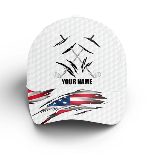 American Flag White Golf Ball Skin Golfer Hat Custom Name Golf Clubs Sun Hats For Men, Mens Golf Hats, Golf Baseball Cap