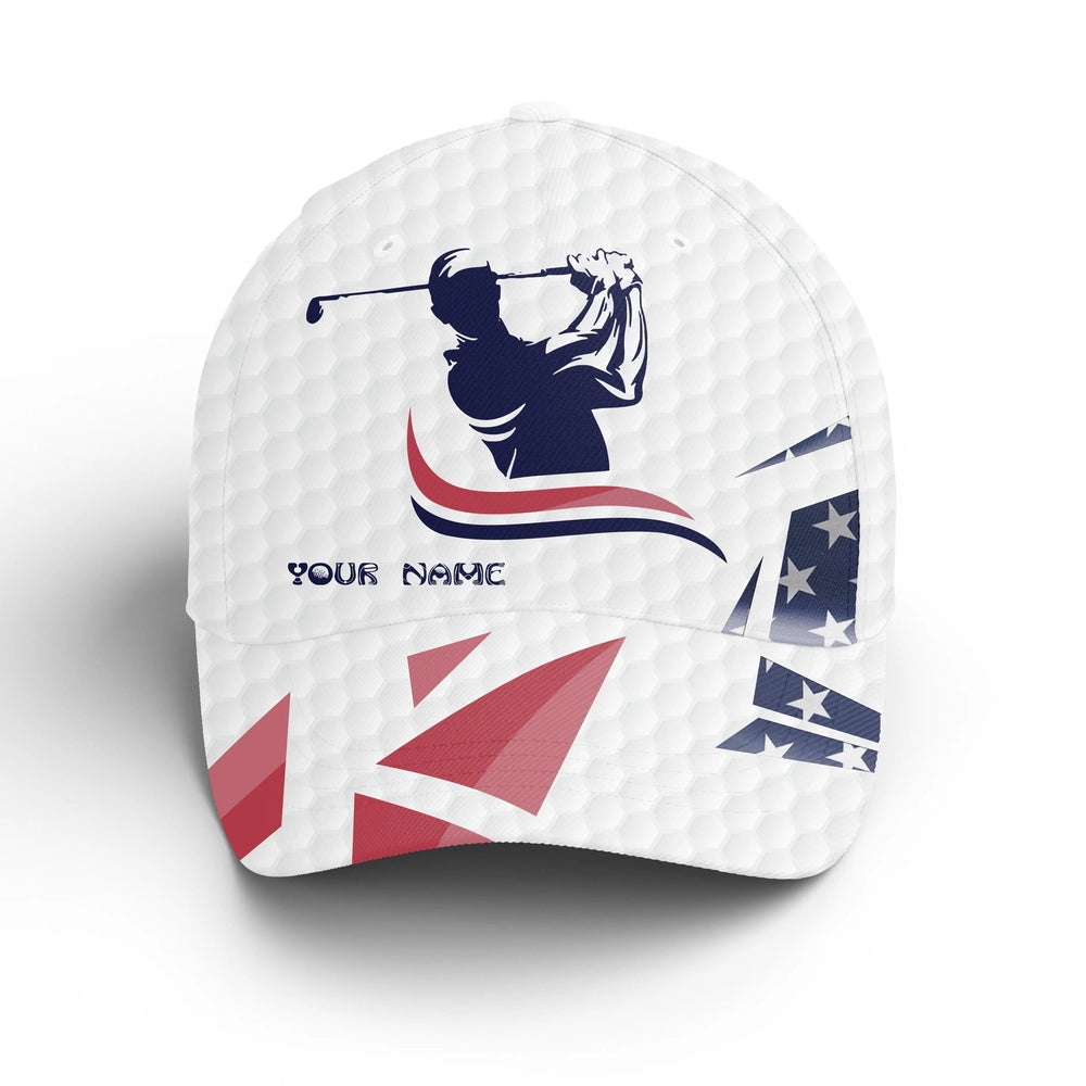 American Flag White Golf Ball Skin Golfer Hat Custom Name Sun Hats For Men, Mens Golf Hats, Golf Baseball Cap