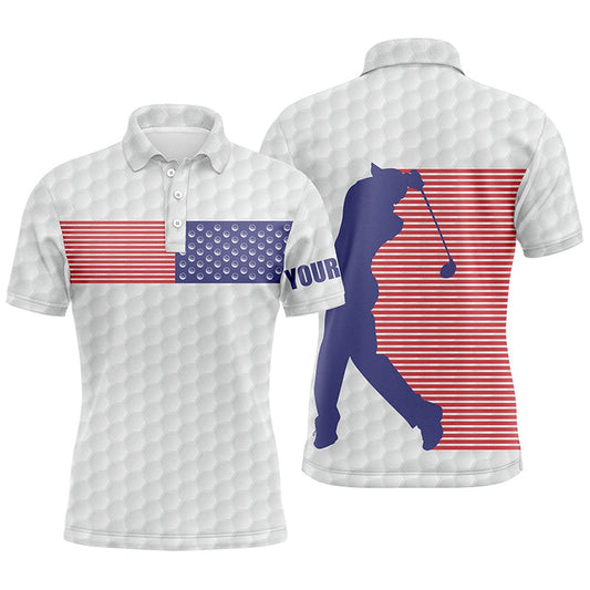 American Flag White Golf Pattern Mens Polo Shirt Custom Patriotic Golf Shirts Golf Gift, Golf Polo Shirts