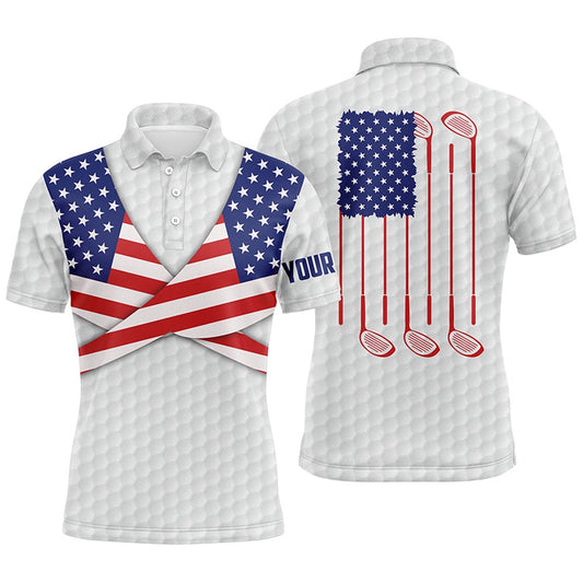 American Flag White Golf Pattern Mens Polo Shirt Patriotic Golf Shirts Golf Gifts, Golf Polo Shirts