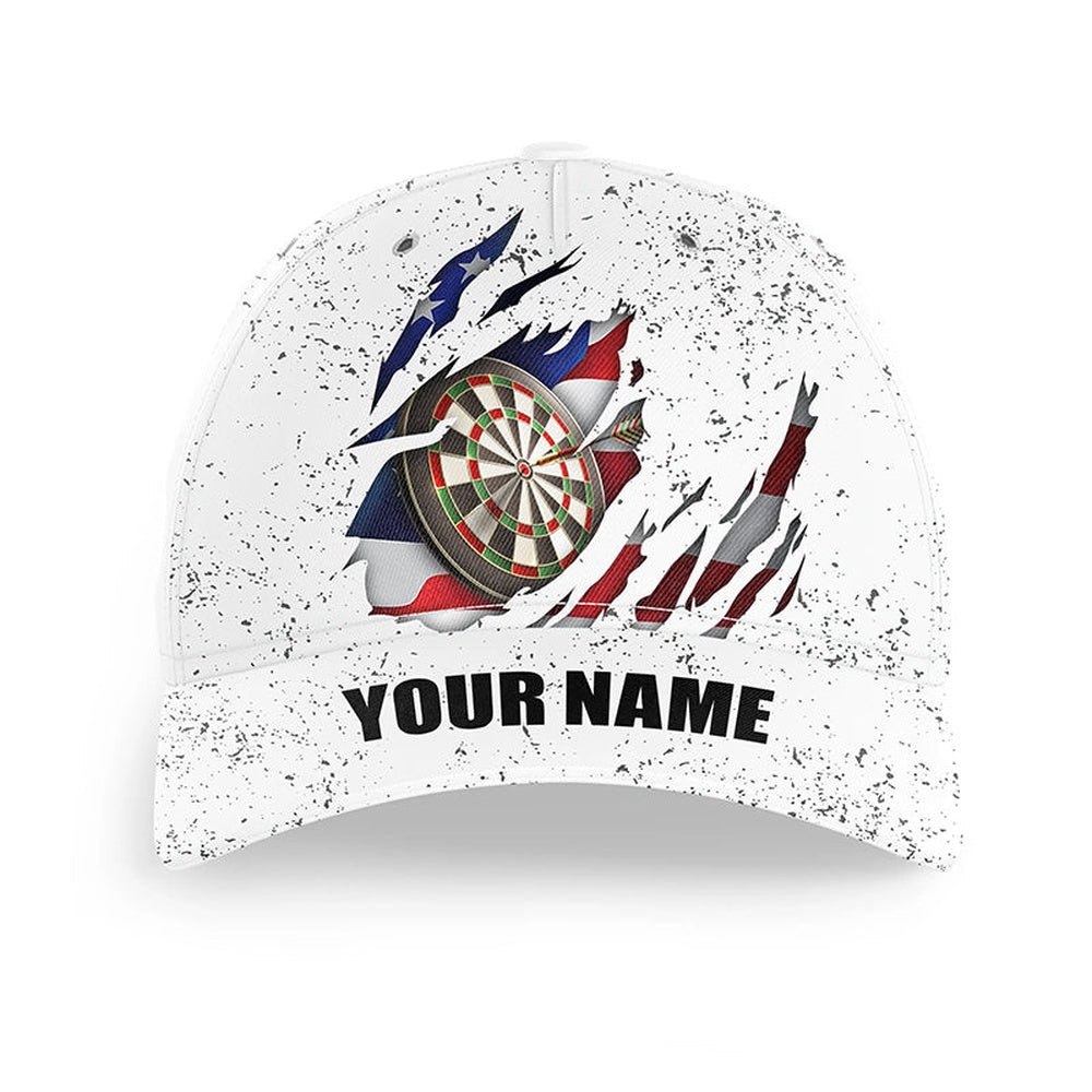 American Flag White Grunge Baseball Darts Cap Custom Patriotic Dart Hats, Darts Team Cap Hats