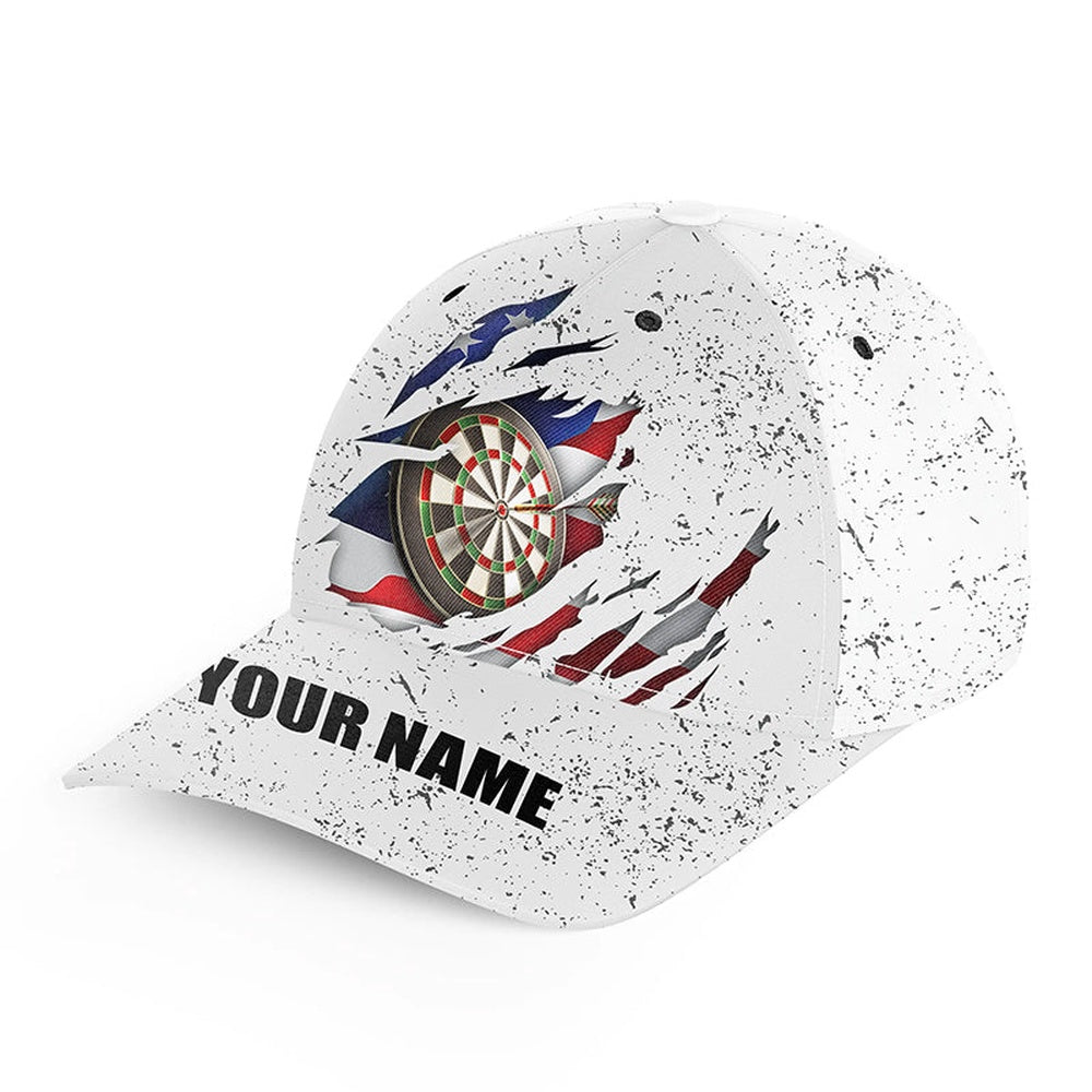American Flag White Grunge Baseball Darts Cap Custom Patriotic Dart Hats, Darts Team Cap Hats
