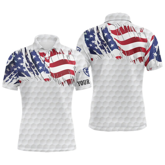 American Flag White Mens Golf Polo Shirts Custom Mens Patriotic Polo Shirts, Unique Polo Shirts, Golf Polo Shirts