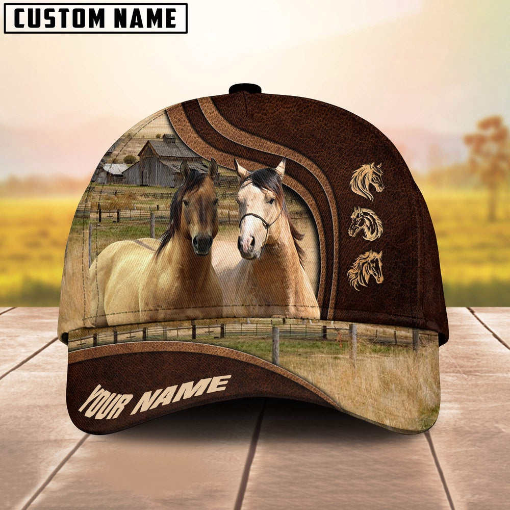 American Quarter Horses Dark Brown Pattern Customized Name Cap, Farmer Cap, Vintage Farmer Hat, Mens Farmer Hats, Cap For Farmers