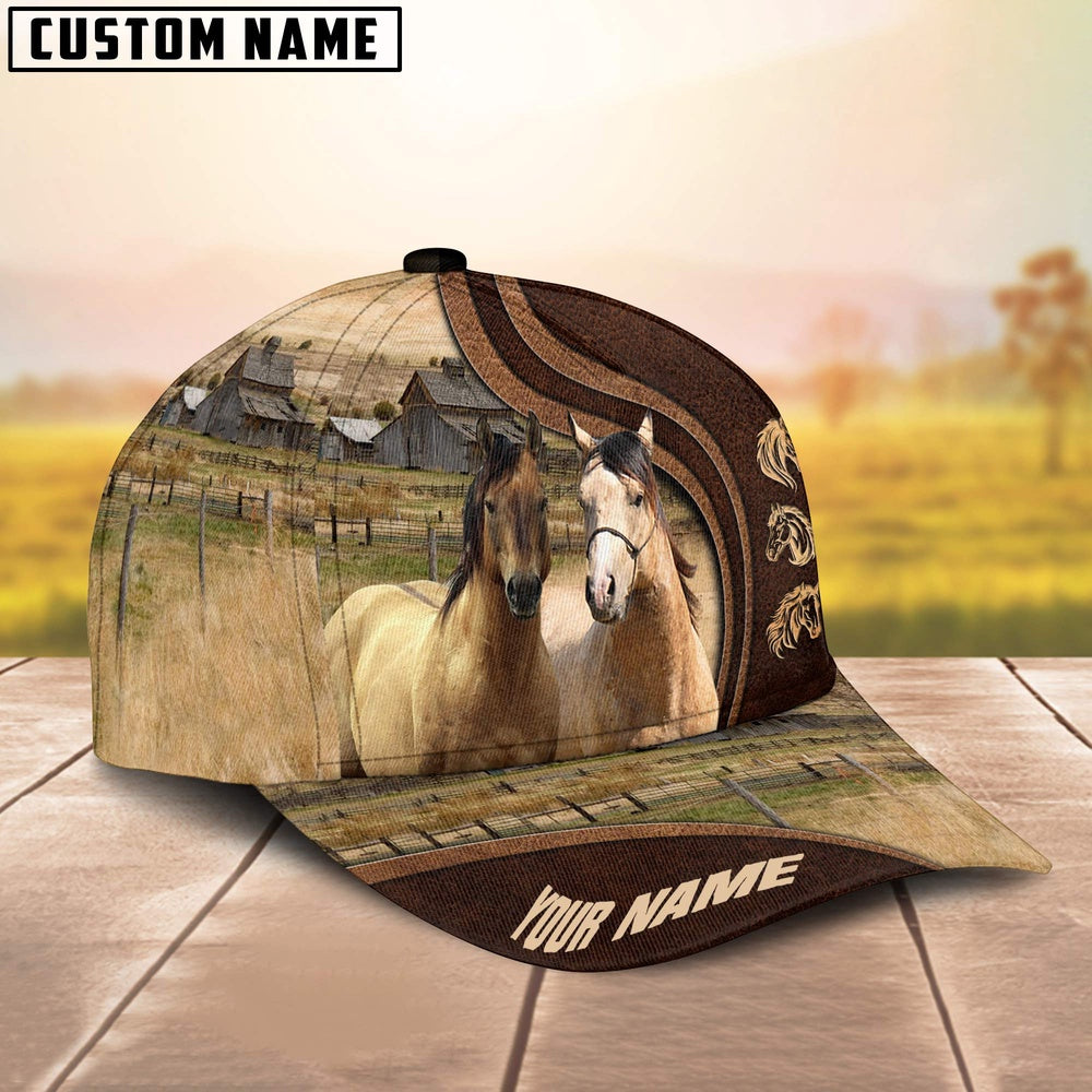 American Quarter Horses Dark Brown Pattern Customized Name Cap, Farmer Cap, Vintage Farmer Hat, Mens Farmer Hats, Cap For Farmers
