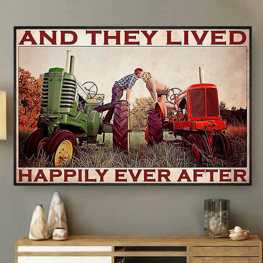 And They Lived Happily Ever After, Tractor Canvas Wall Art, Canvas Gift For Tractor Lovers, Farmhouse Canvas, Farm Gift, Farm Home Decor