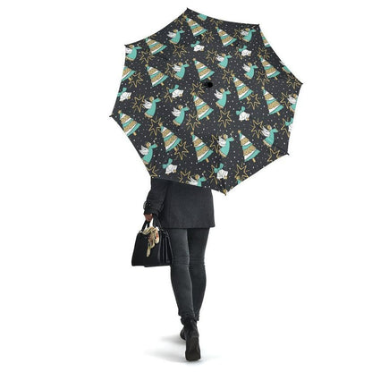 Angel Christmas Print Pattern Automatic Foldable Umbrella, Christmas Umbrella, Xmas Umbrella