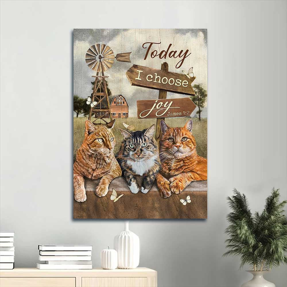Angry Cat, Green Farm, Wooden Sign, Windmill Portrait Canvas, Today I Choose Joy, Farm Canvas, Farm Art Decor