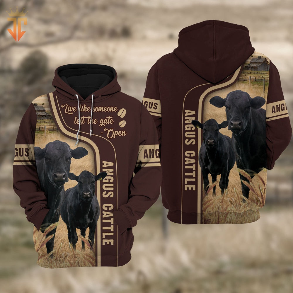 Angus Cattle All Over Printed Hoodie, Farmer Hoodie, Farm Themed Shirts, Farm Tee Shirts
