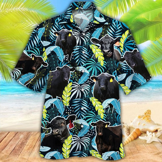 Angus Cattle Jungle Leaves All Over Printed Hawaiian Shirt, Farm Hawaiian Shirt, Farmer Hawaii