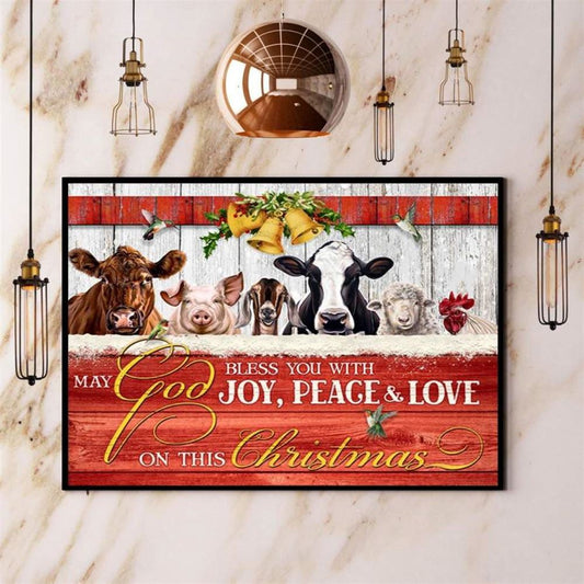Animal Farm May God Bless You With Joy Peace Love On This Christmas Canvas, Farm Canvas, Farm Gift, Farm Home Decor