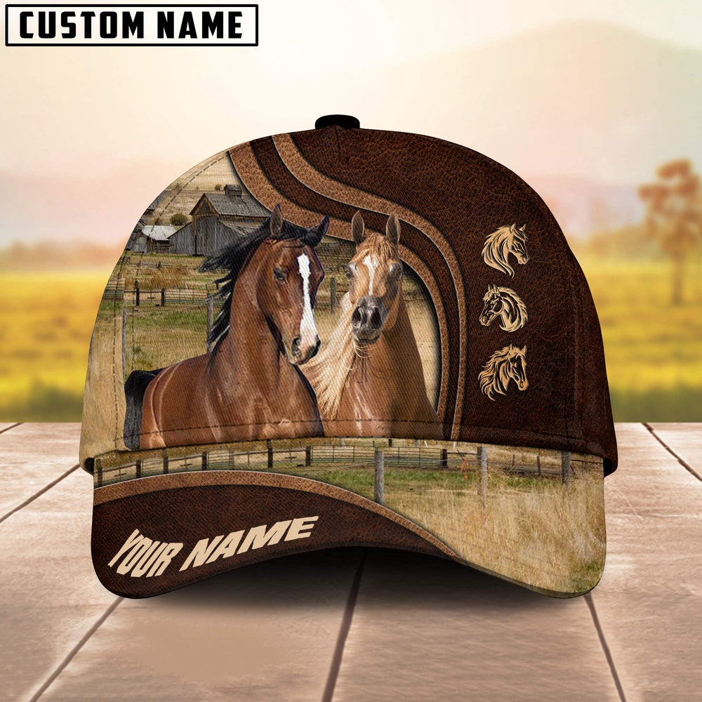 Arabian Horses Dark Brown Pattern Customized Name Cap, Farmer Cap, Vintage Farmer Hat, Mens Farmer Hats, Cap For Farmers