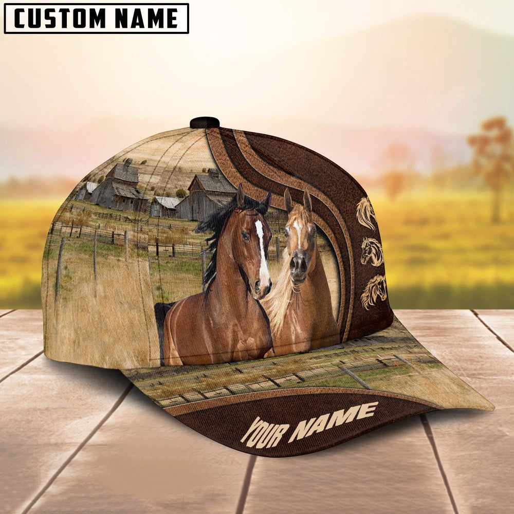 Arabian Horses Dark Brown Pattern Customized Name Cap, Farmer Cap, Vintage Farmer Hat, Mens Farmer Hats, Cap For Farmers