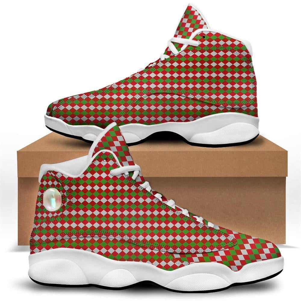 Argyle Christmas Themed Print Pattern Basketball Shoes, Christmas Basketball Shoes, Christmas Shoes